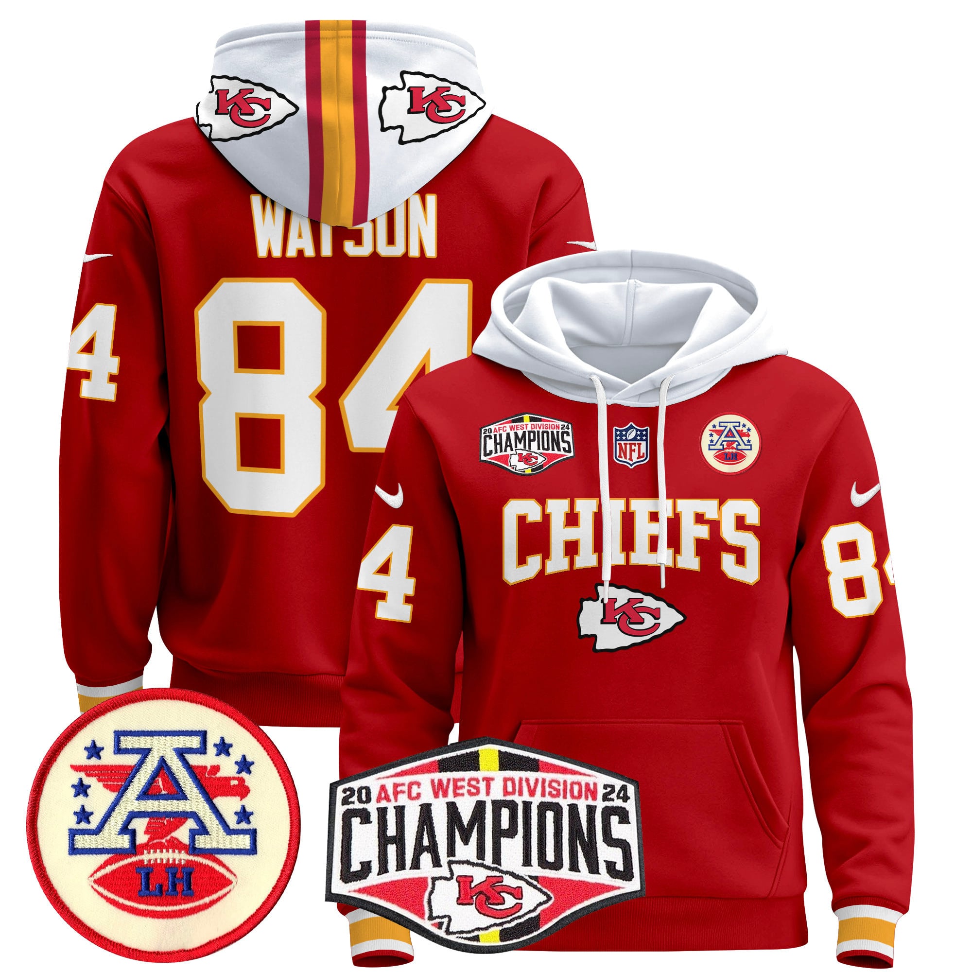 Men’s Kansas City Chiefs 2024 AFC West Division Champions Pullover Hoodie – All Stitched