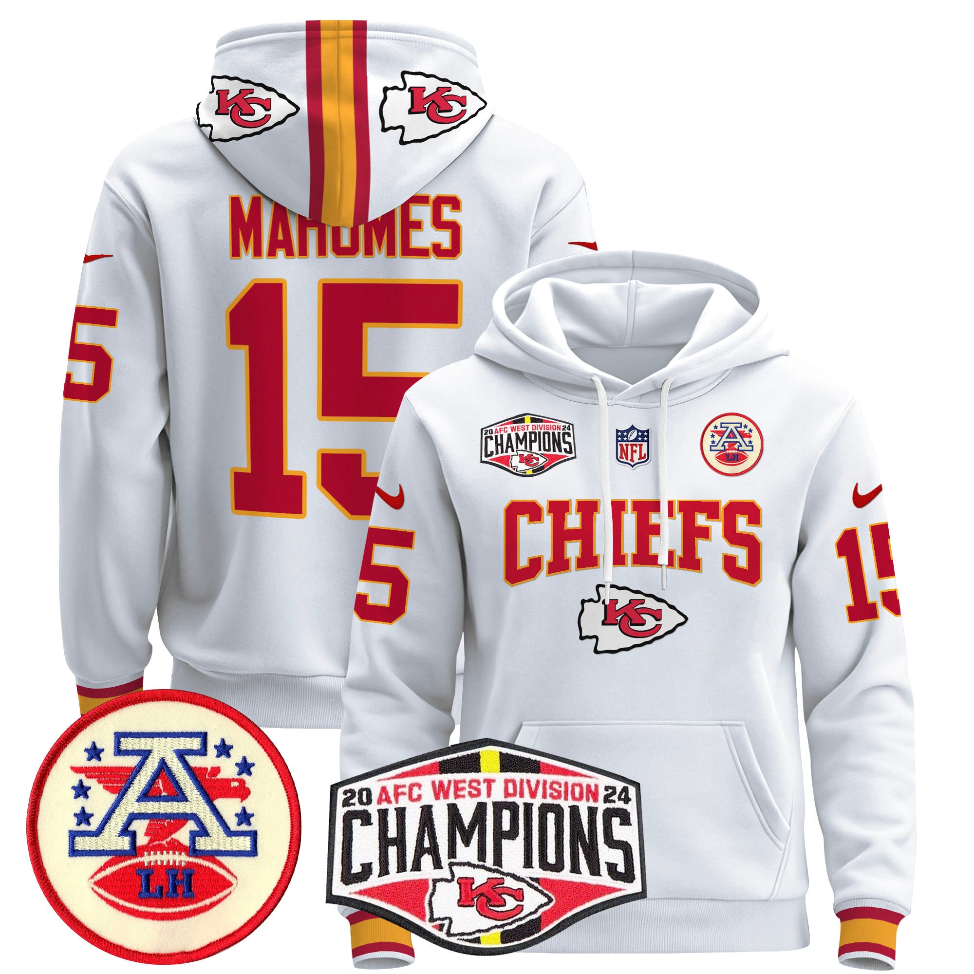 Men’s Kansas City Chiefs 2024 AFC West Division Champions Pullover Hoodie – All Stitched