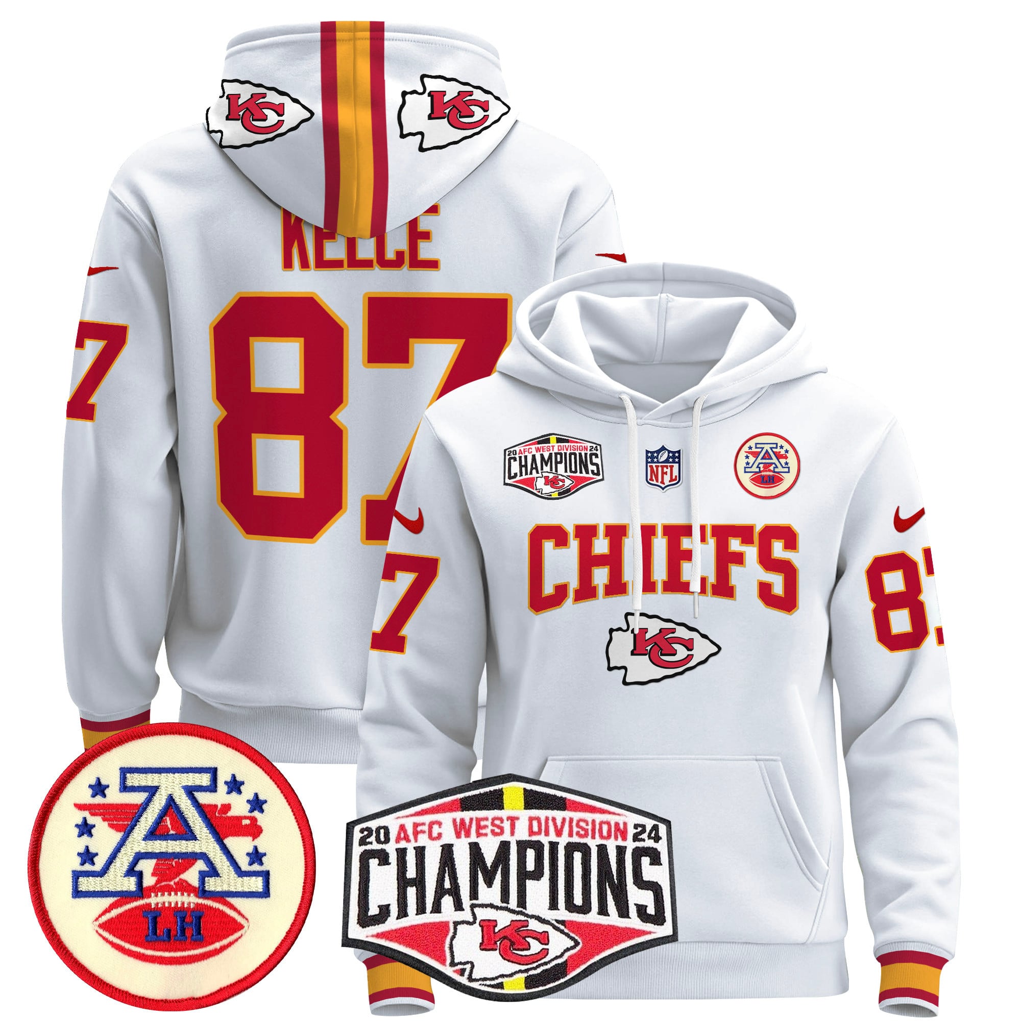 Men’s Kansas City Chiefs 2024 AFC West Division Champions Pullover Hoodie – All Stitched