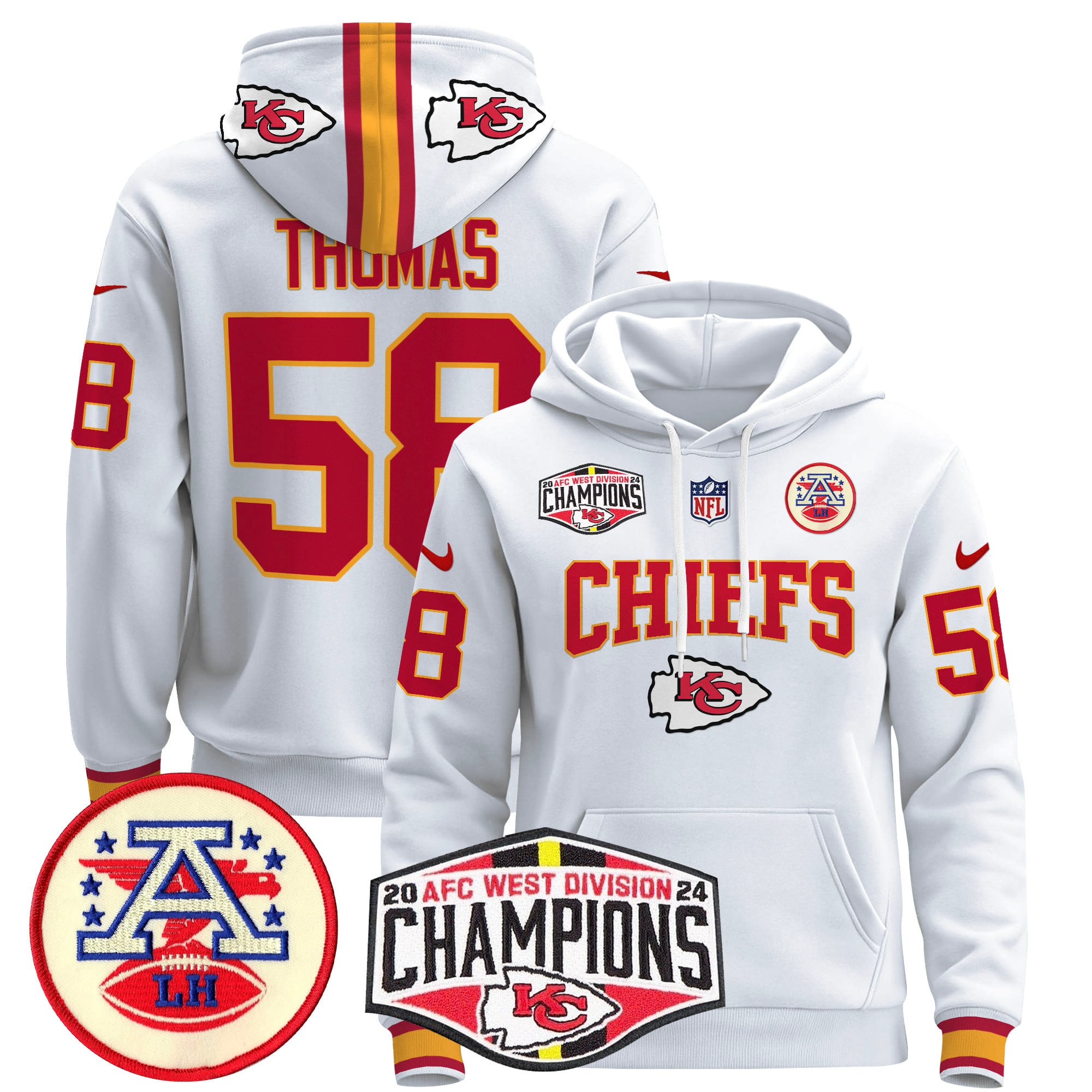 Men’s Kansas City Chiefs 2024 AFC West Division Champions Pullover Hoodie – All Stitched