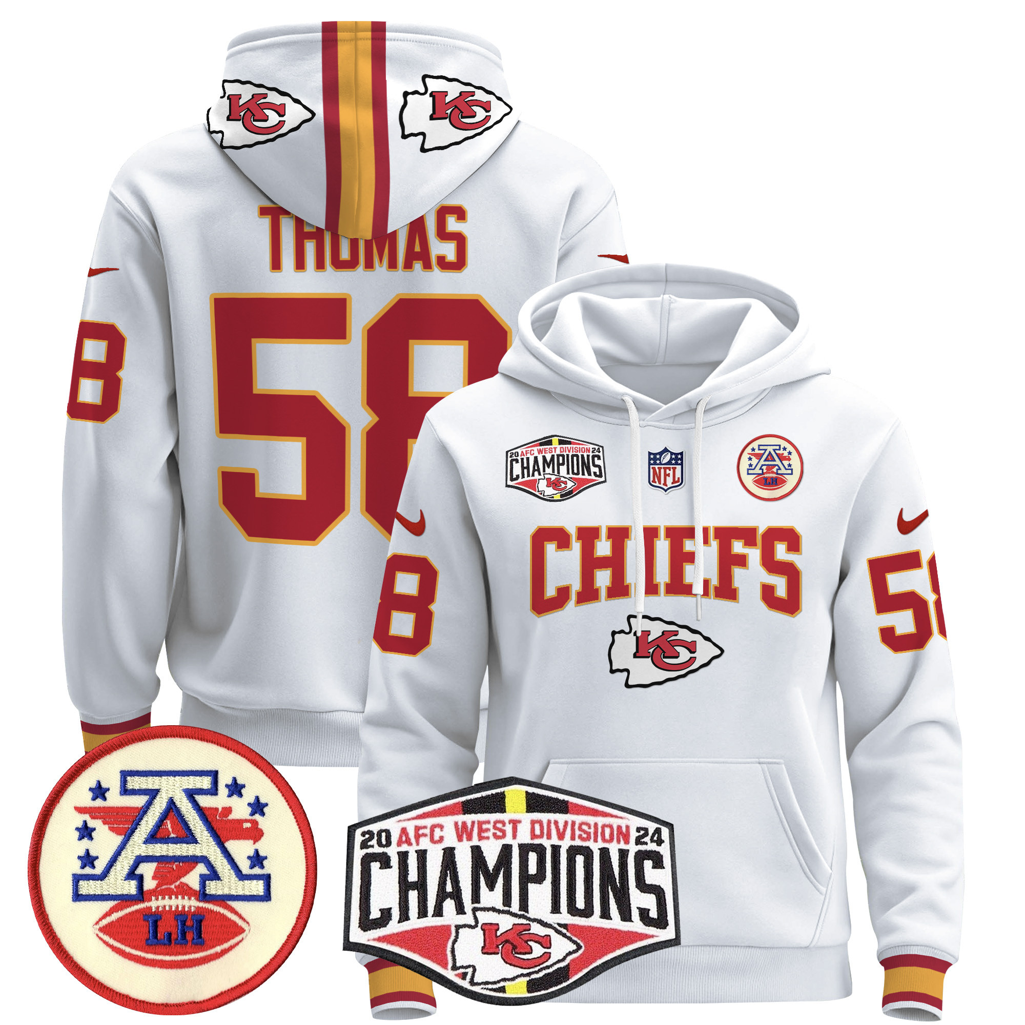 Men’s Kansas City Chiefs 2024 AFC West Division Champions Pullover Hoodie – All Stitched