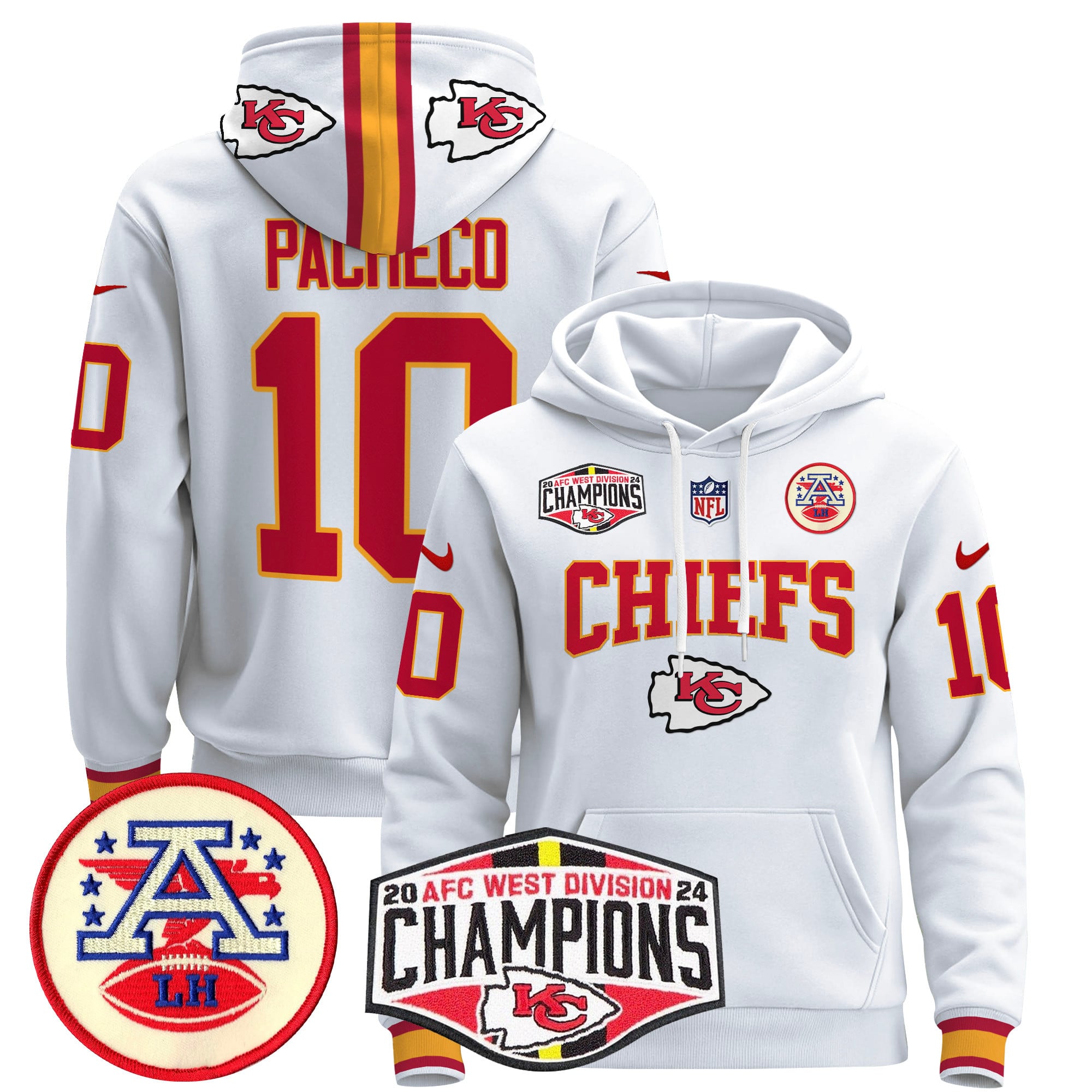 Men’s Kansas City Chiefs 2024 AFC West Division Champions Pullover Hoodie – All Stitched