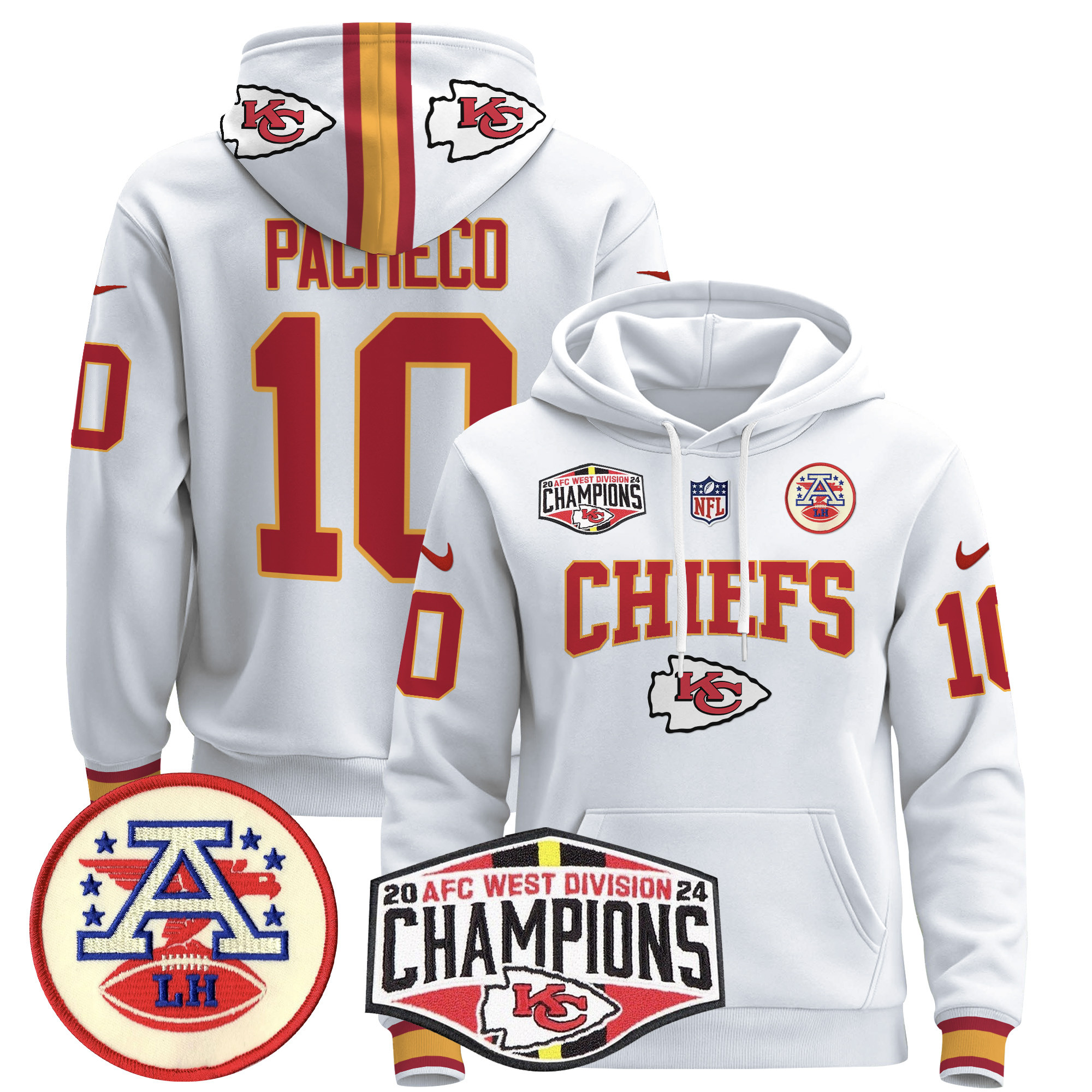 Men’s Kansas City Chiefs 2024 AFC West Division Champions Pullover Hoodie – All Stitched