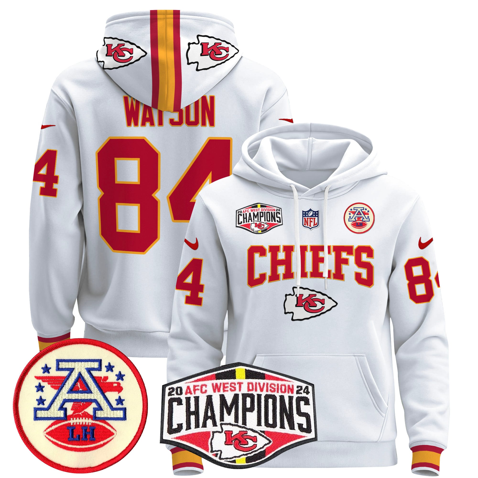 Men’s Kansas City Chiefs 2024 AFC West Division Champions Pullover Hoodie – All Stitched