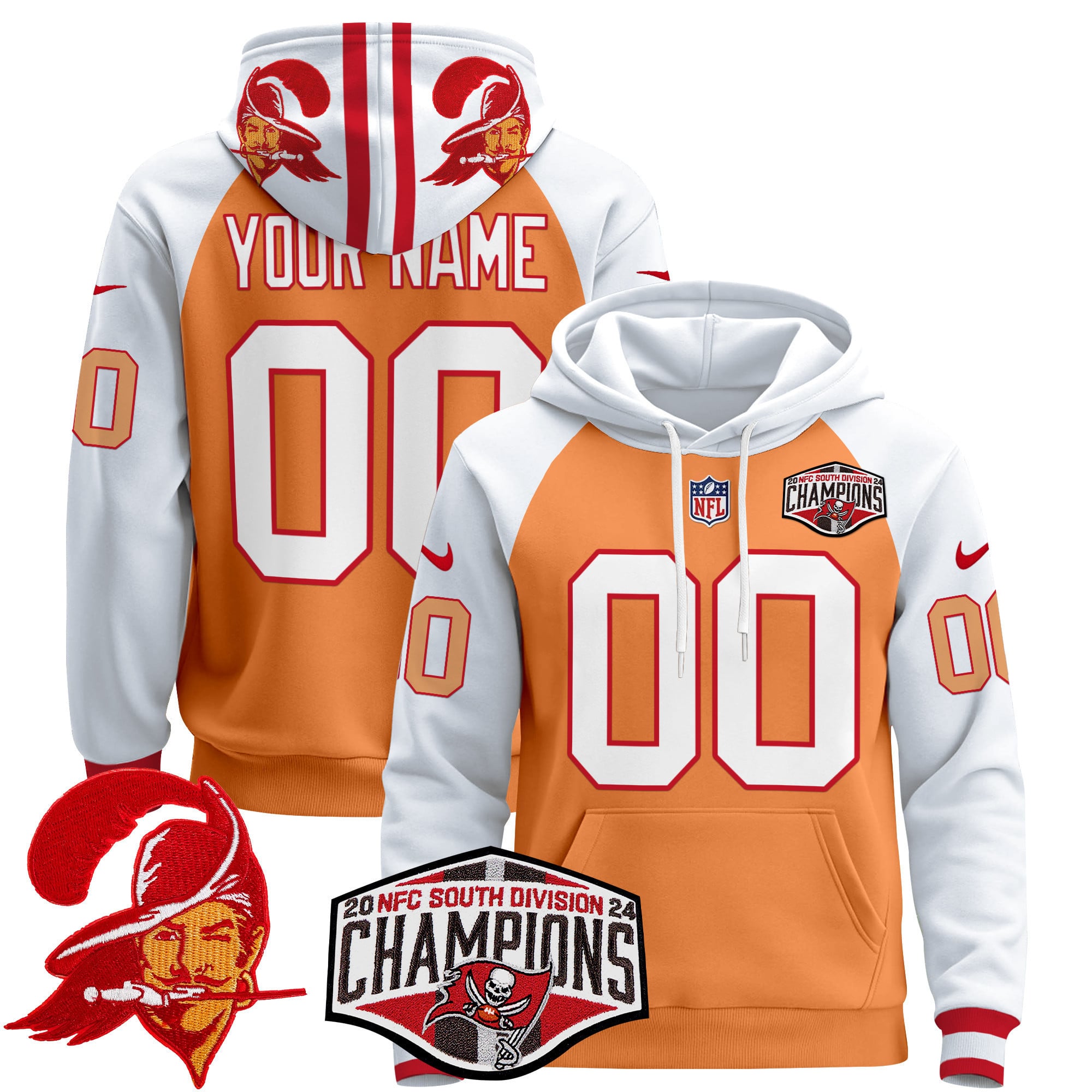 Tampa Bay Buccaneers Throwback 2024 NFC South Division Champions Patch Custom Pullover Hoodie – All Stitched