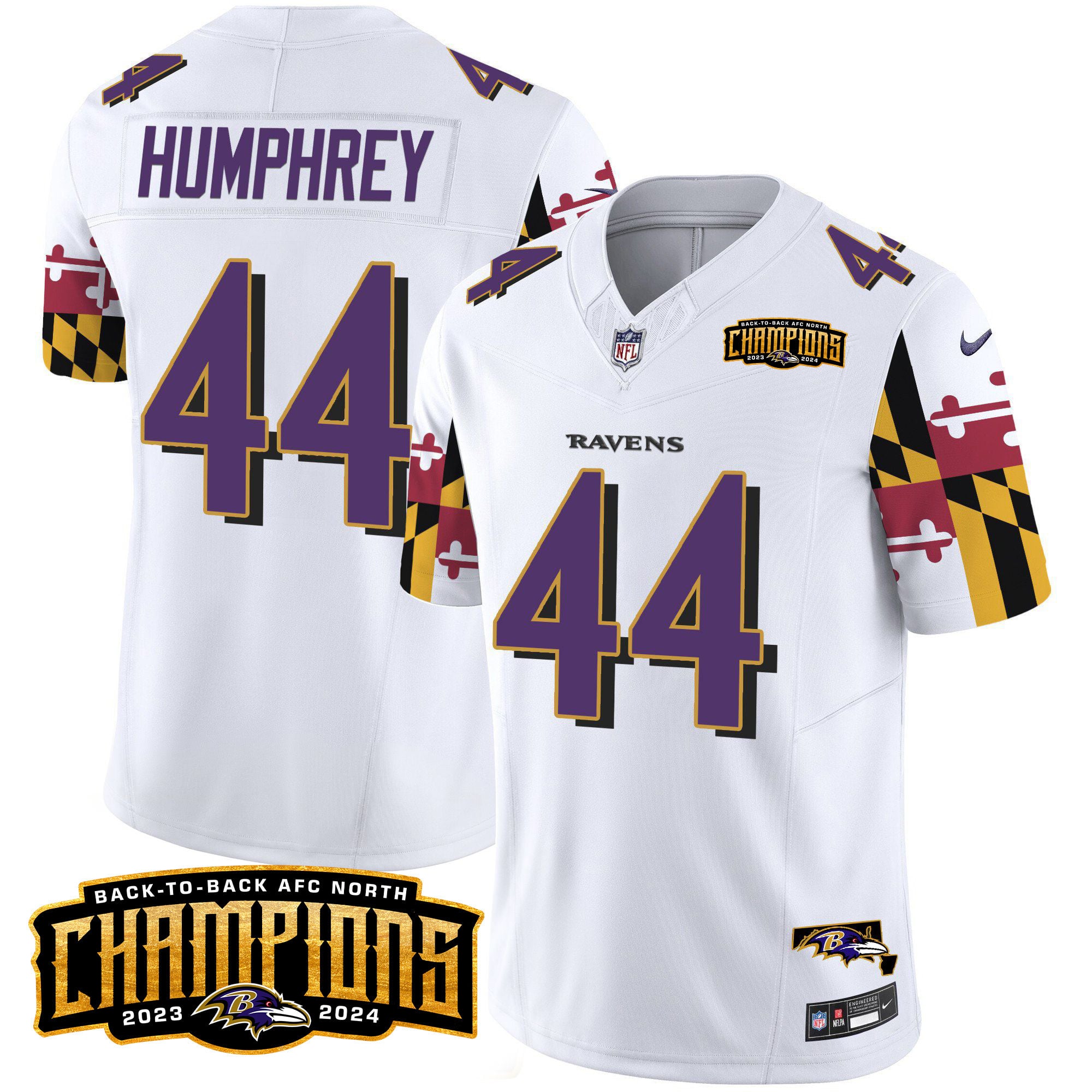 Men’s Ravens Maryland Flag Back To Back AFC North Champions Patch Vapor Limited Jersey – All Stitched
