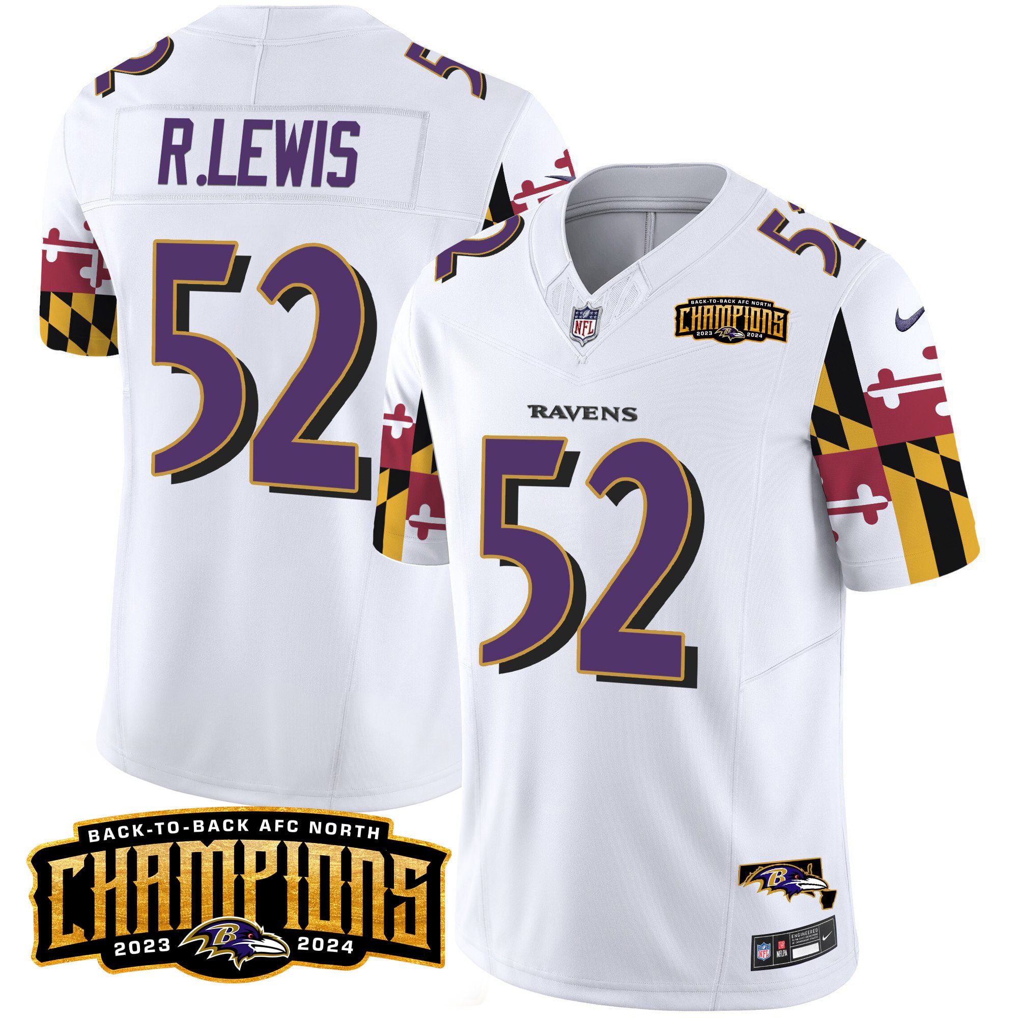 Men’s Ravens Maryland Flag Back To Back AFC North Champions Patch Vapor Limited Jersey – All Stitched