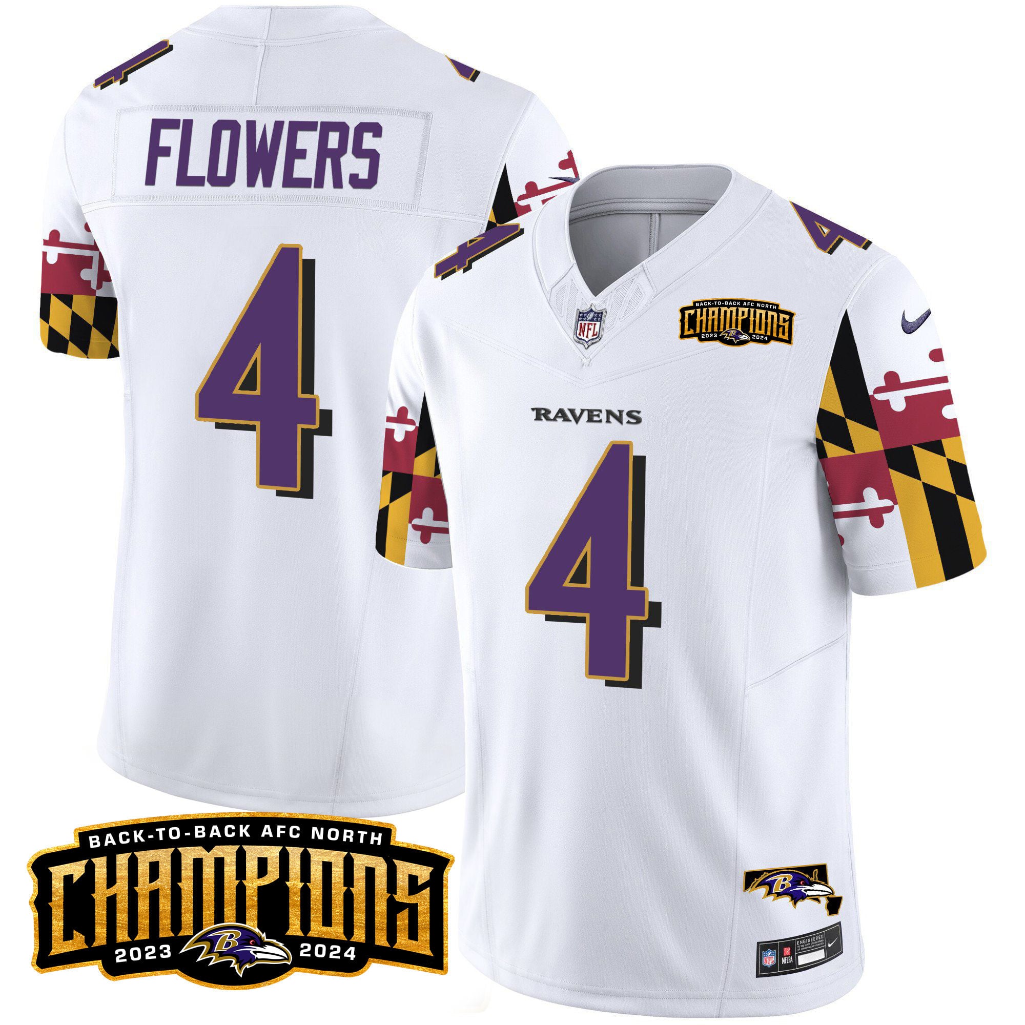 Men’s Ravens Maryland Flag Back To Back AFC North Champions Patch Vapor Limited Jersey – All Stitched