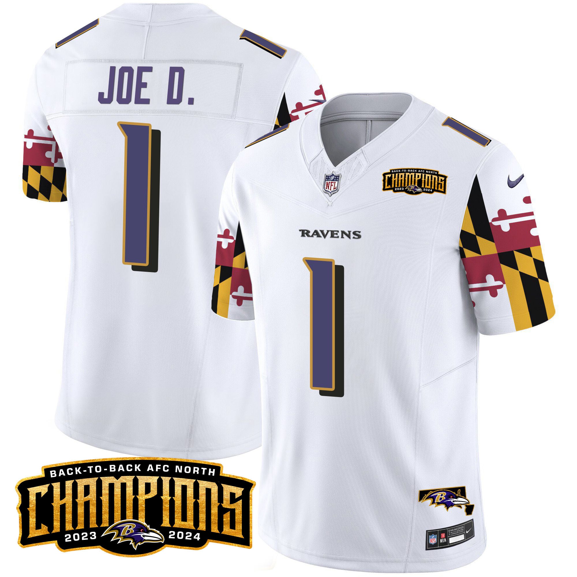 Men’s Ravens Maryland Flag Back To Back AFC North Champions Patch Vapor Limited Jersey – All Stitched