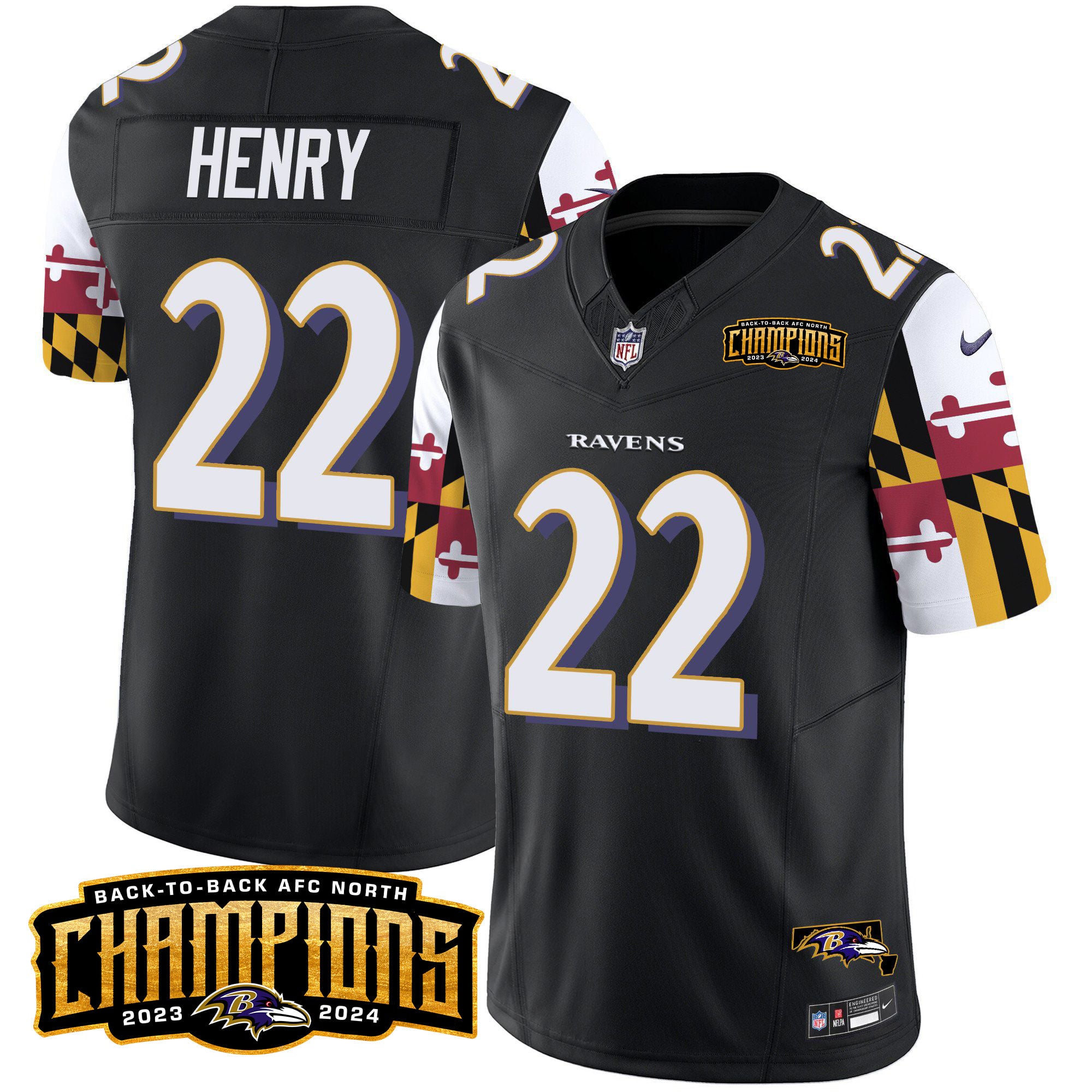 Men’s Ravens Maryland Flag Back To Back AFC North Champions Patch Vapor Limited Jersey – All Stitched