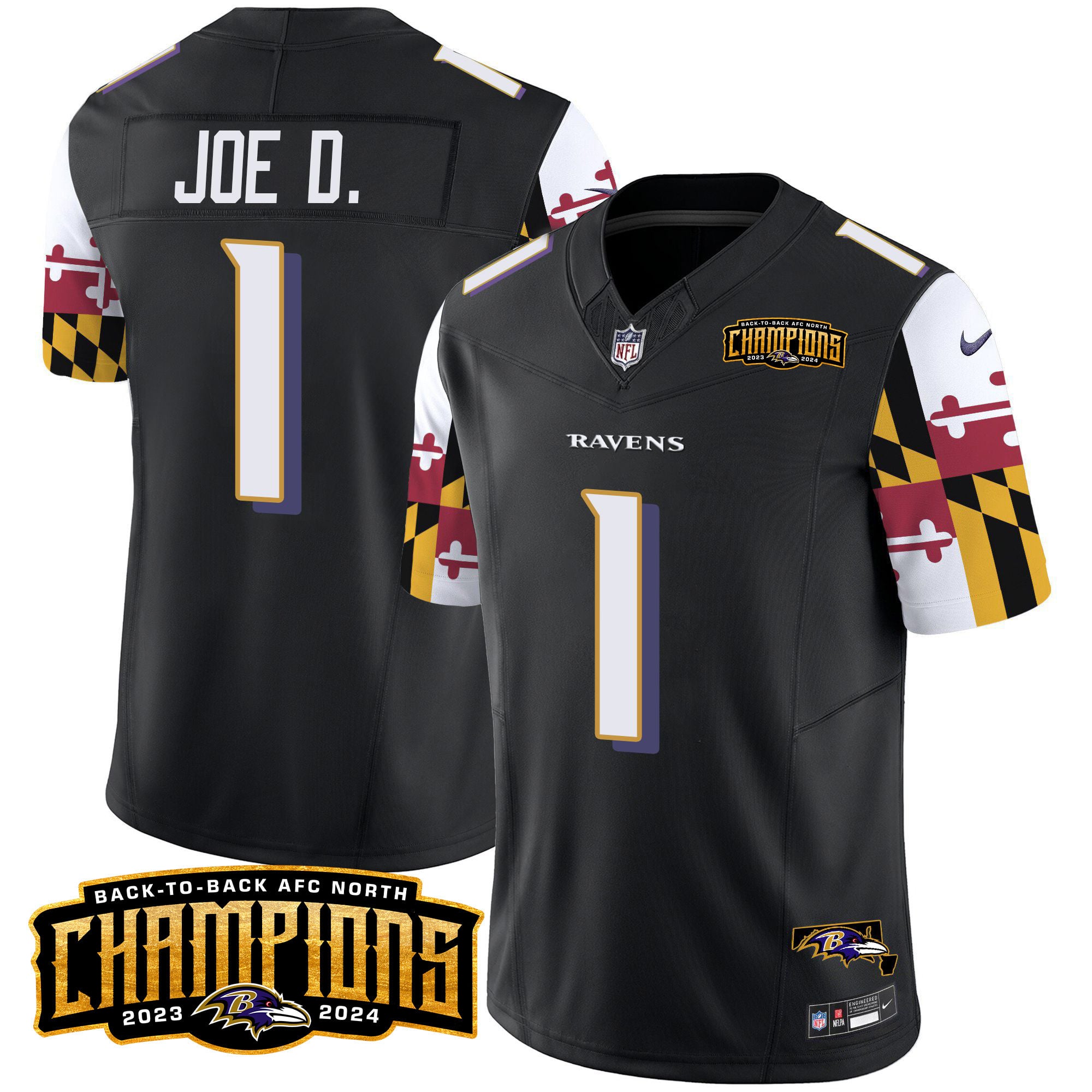 Men’s Ravens Maryland Flag Back To Back AFC North Champions Patch Vapor Limited Jersey – All Stitched