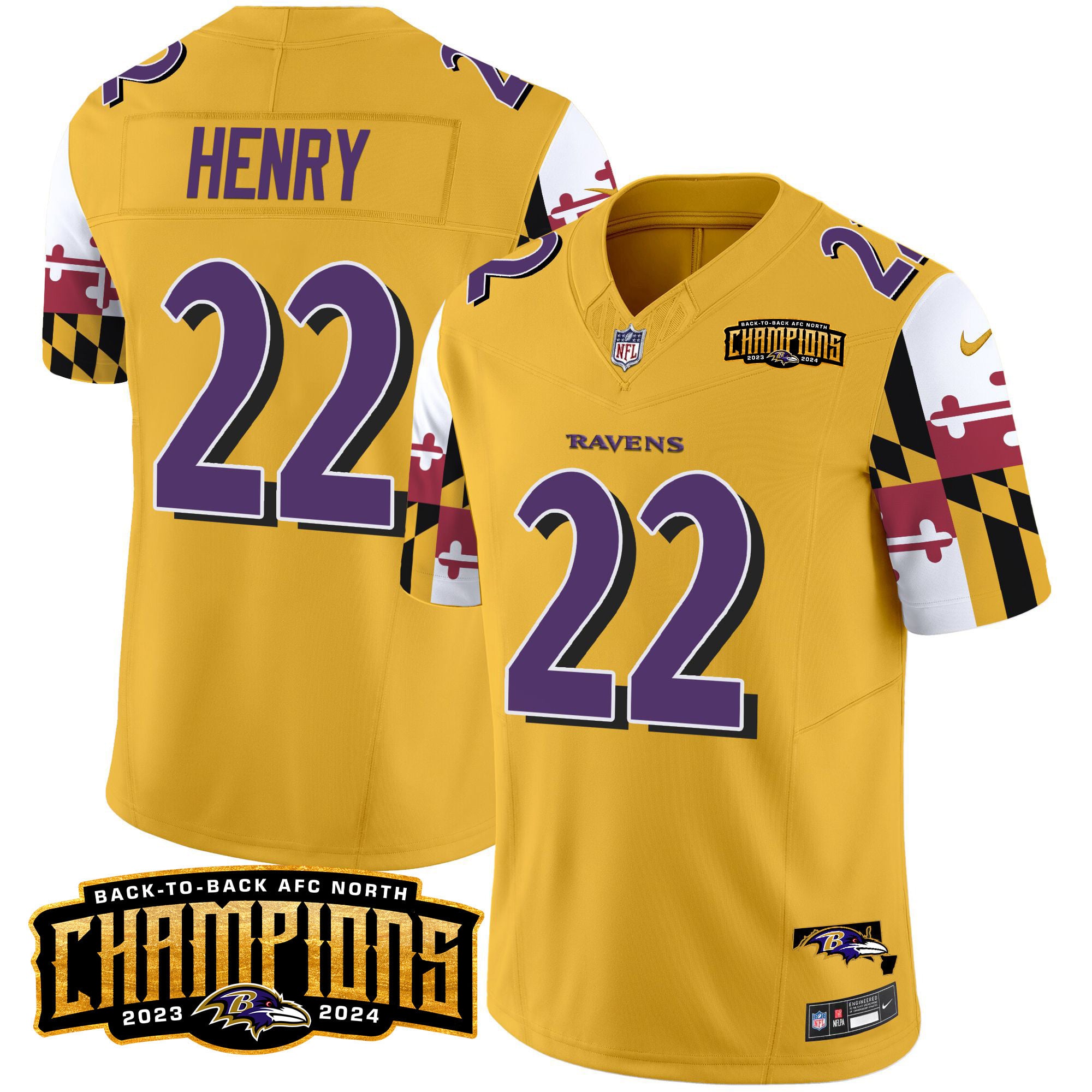Men’s Ravens Maryland Flag Back To Back AFC North Champions Patch Vapor Limited Jersey – All Stitched