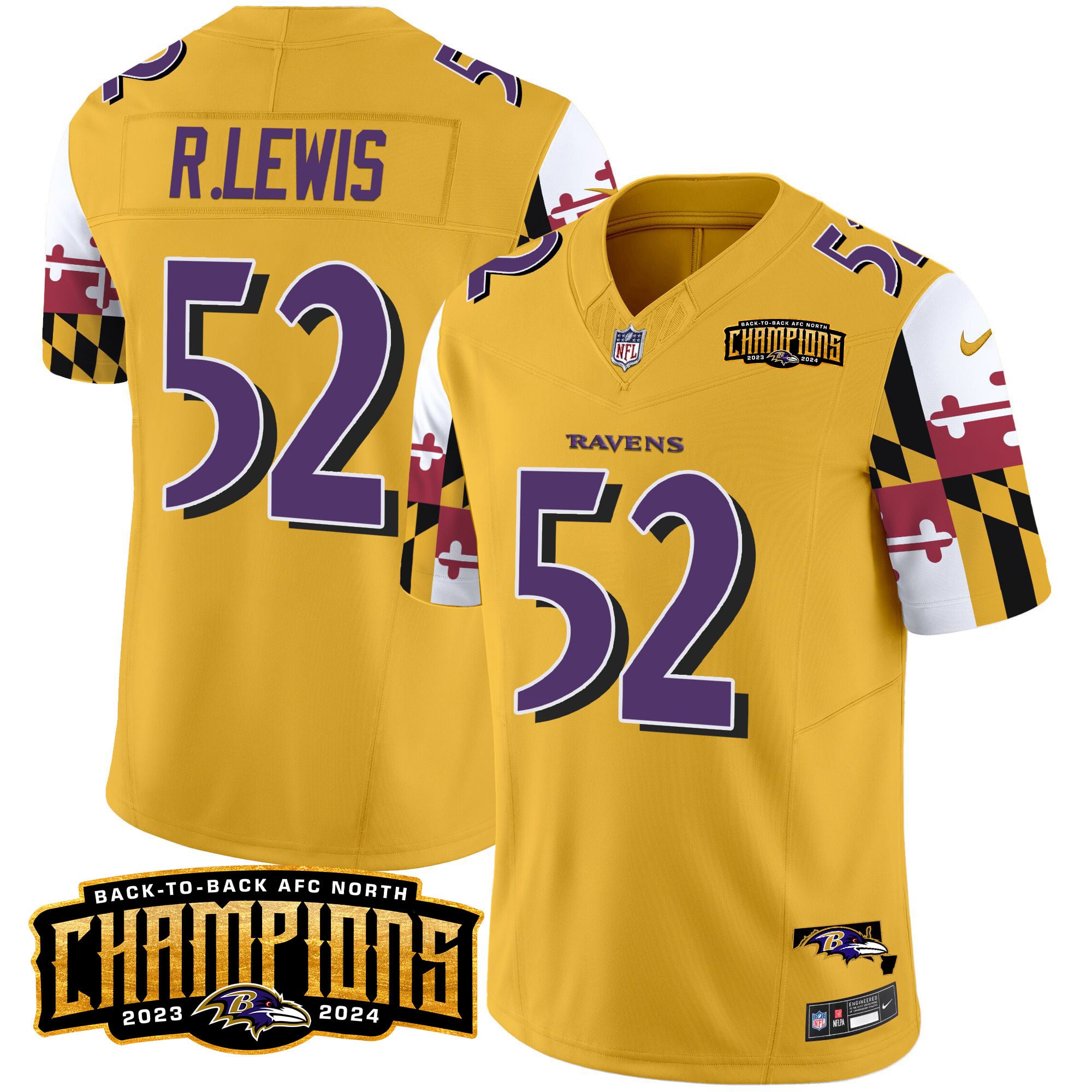 Men’s Ravens Maryland Flag Back To Back AFC North Champions Patch Vapor Limited Jersey – All Stitched