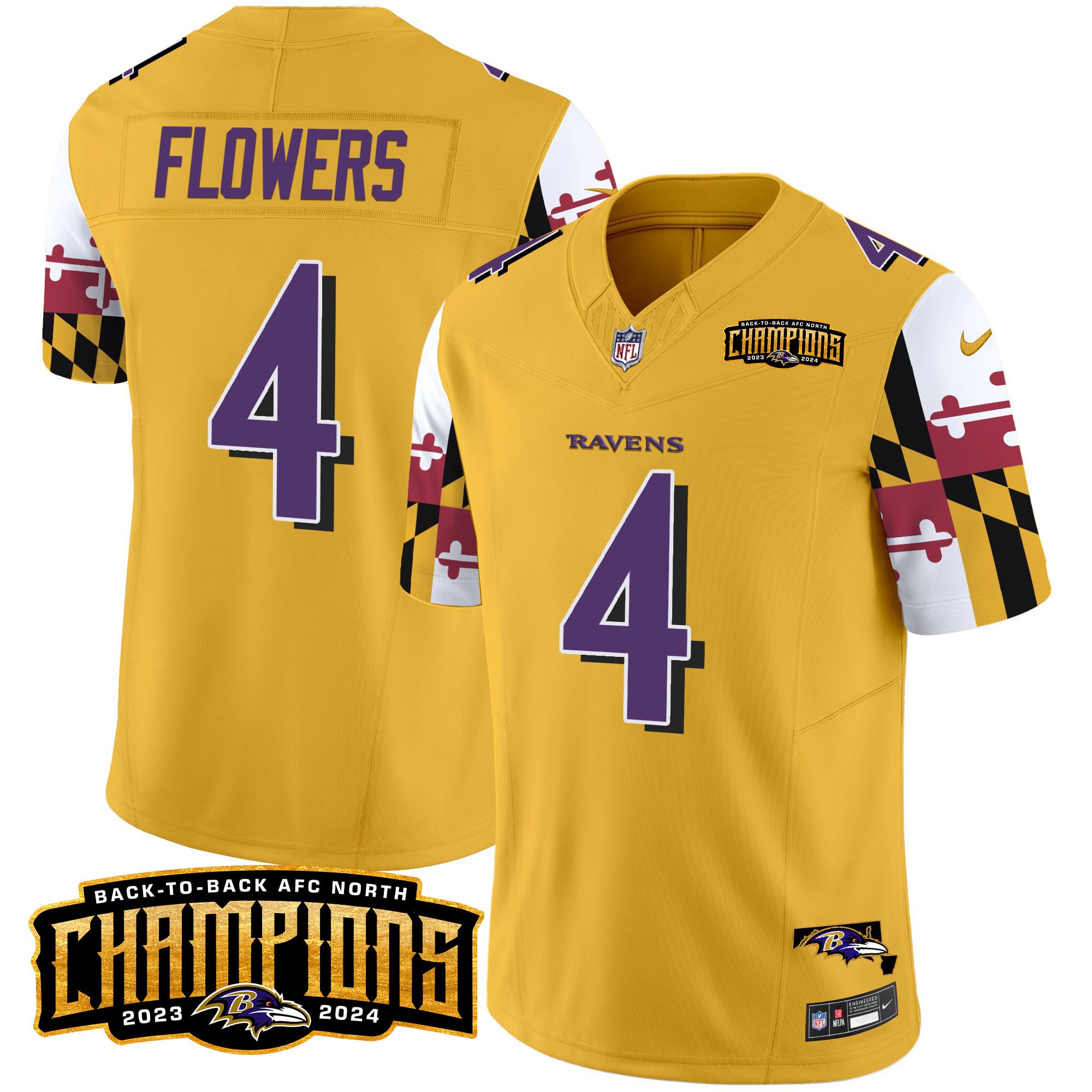 Men’s Ravens Maryland Flag Back To Back AFC North Champions Patch Vapor Limited Jersey – All Stitched