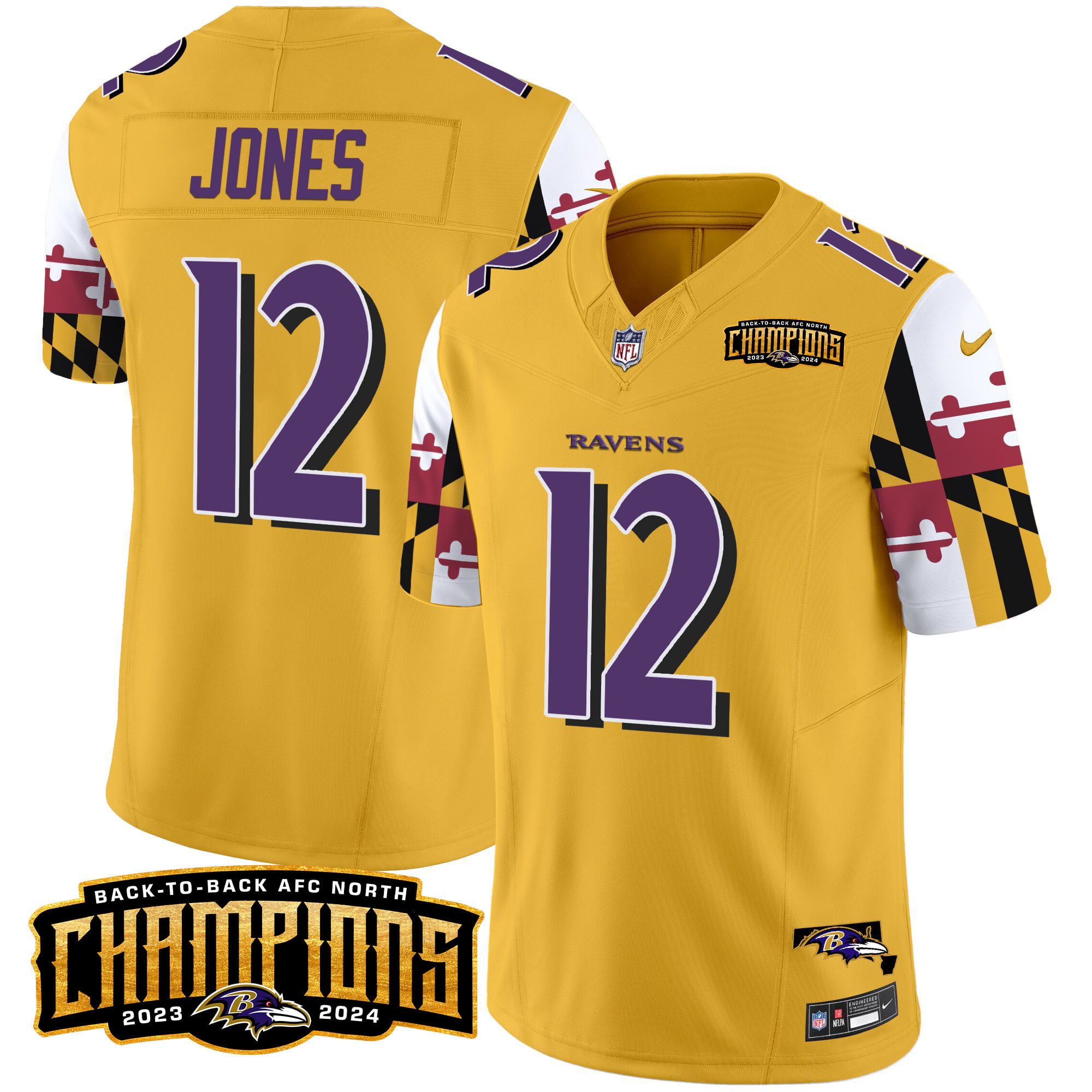 Men’s Ravens Maryland Flag Back To Back AFC North Champions Patch Vapor Limited Jersey – All Stitched