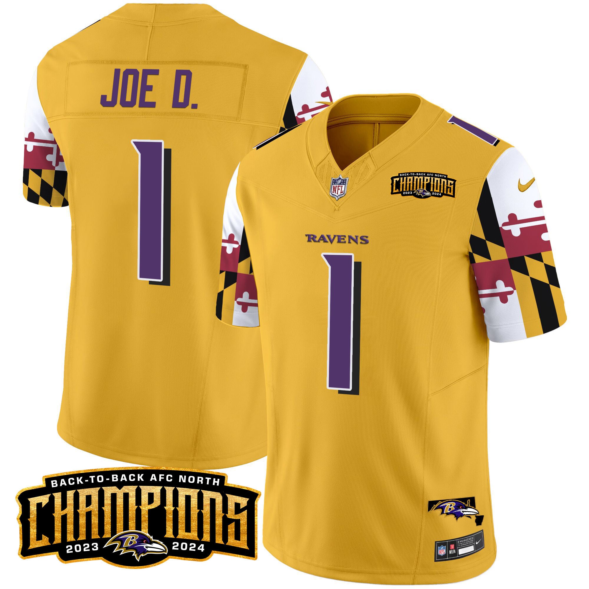 Men’s Ravens Maryland Flag Back To Back AFC North Champions Patch Vapor Limited Jersey – All Stitched
