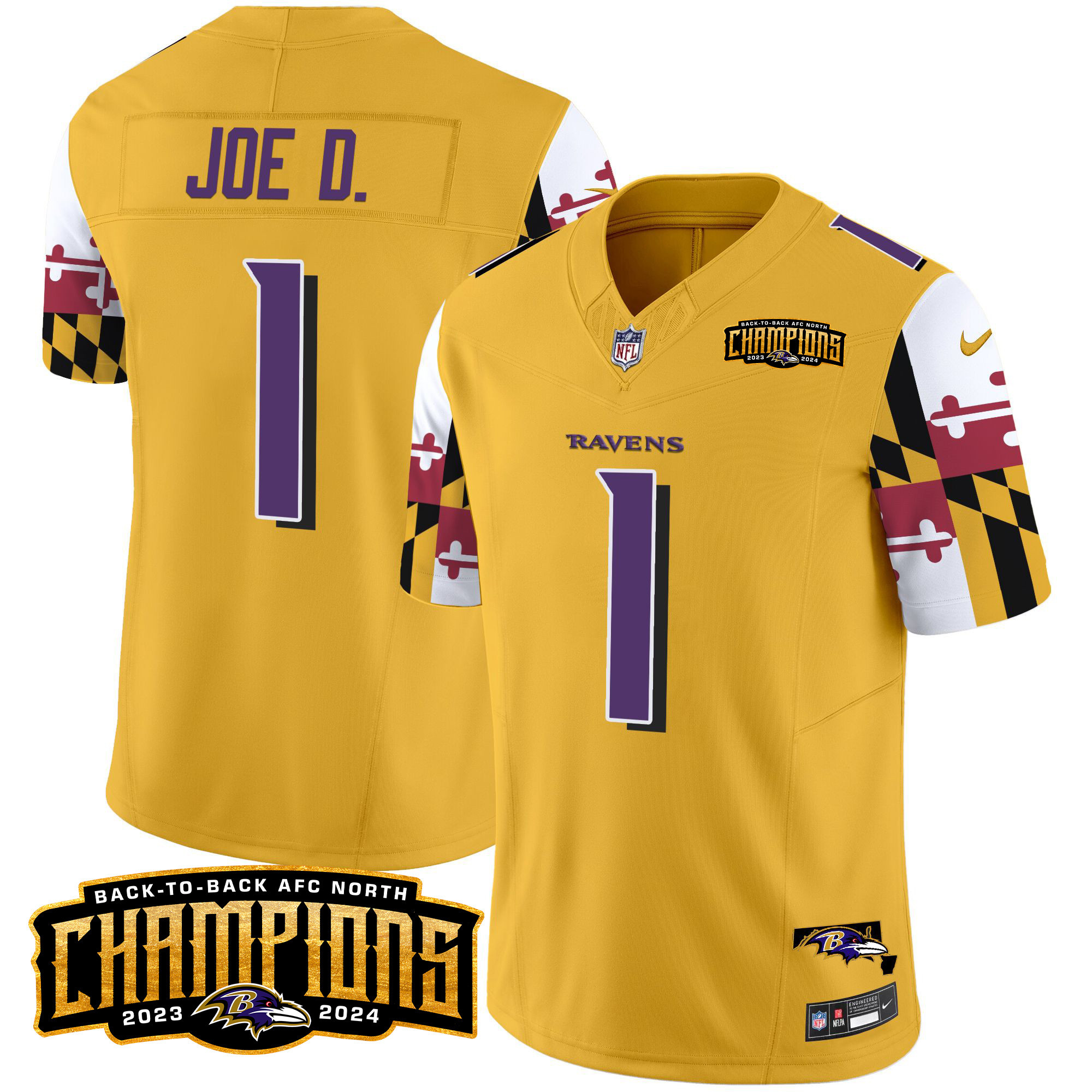Men’s Ravens Maryland Flag Back To Back AFC North Champions Patch Vapor Limited Jersey – All Stitched